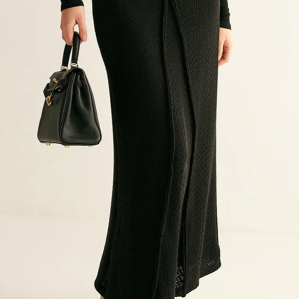 Black Asymmetrical Trumpet Maxi Skirt